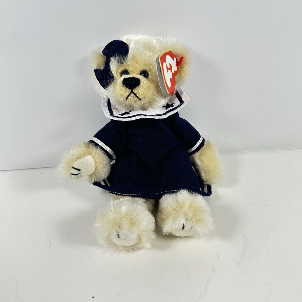 1993 Ty Attic Treasures Breezy Bear Navy Blue Sailor Dress Plush Mint Tag